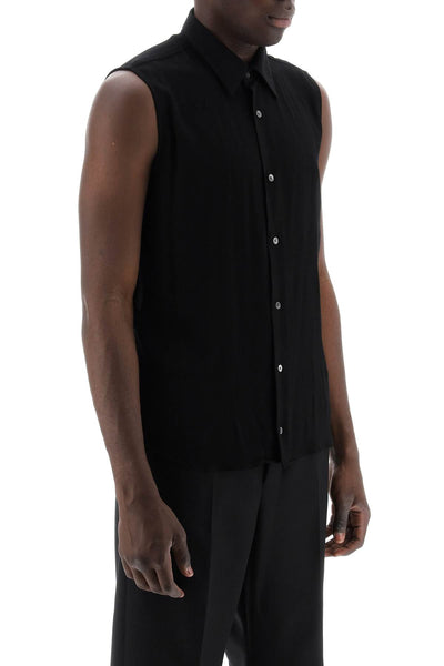 textured voile sleeveless shirt USH227 VI0016 NOIR