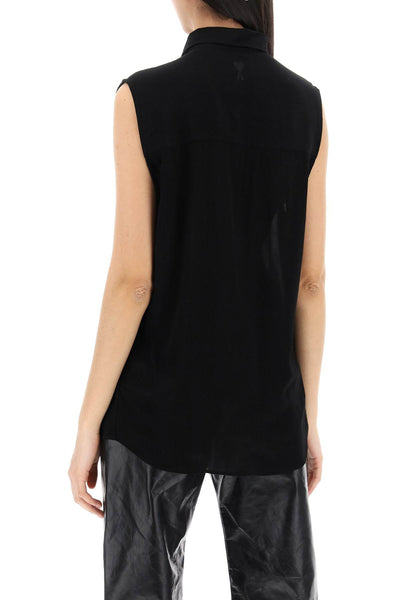 textured voile sleeveless shirt USH227 VI0016 NOIR