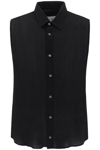 textured voile sleeveless shirt USH227 VI0016 NOIR