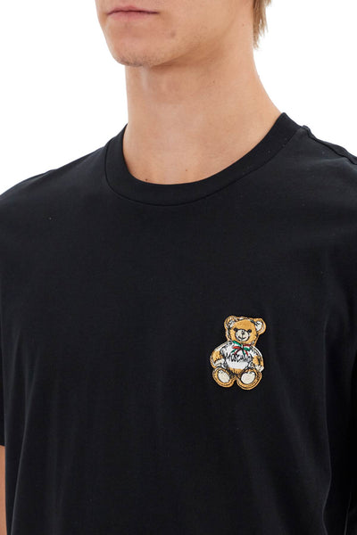teddy bear patch t-shirt with V0723 7041 BLACK
