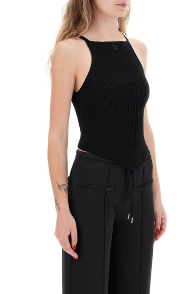 "ribbed knit tank top with pointed hem VESMTO042FI0001 BLACK