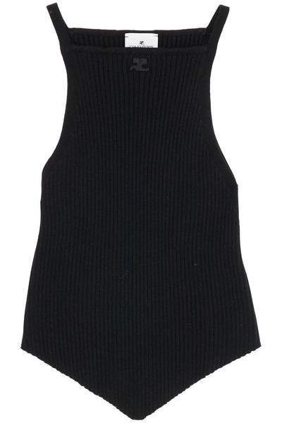 "ribbed knit tank top with pointed hem VESMTO042FI0001 BLACK