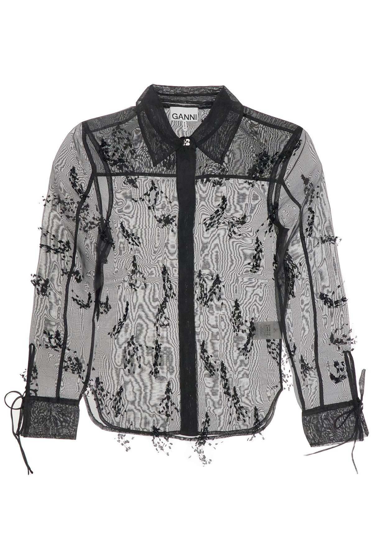 GANNI fringed organza shirt W0079 BLACK | Italystation.com - Shop Now at italystation.com