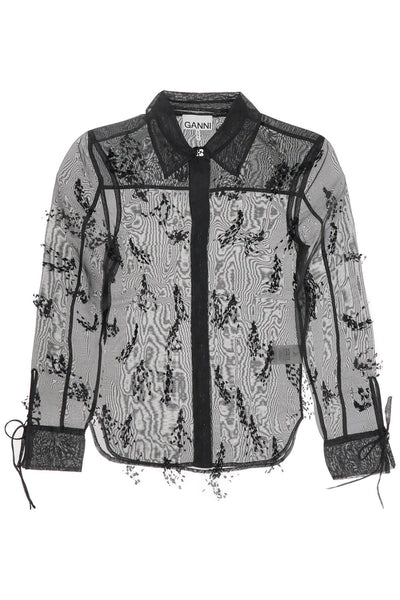 GANNI fringed organza shirt W0079 BLACK | Italystation.com - Shop Now at italystation.com