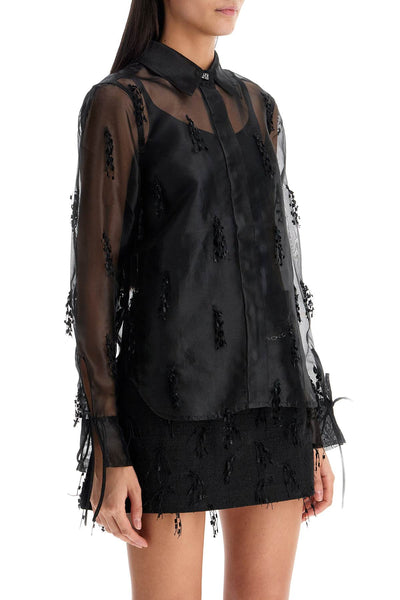 GANNI fringed organza shirt W0079 BLACK | Italystation.com - Shop Now at italystation.com