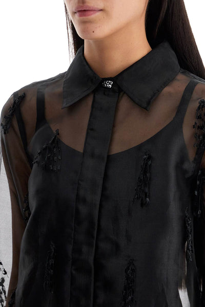 GANNI fringed organza shirt W0079 BLACK | Italystation.com - Shop Now at italystation.com