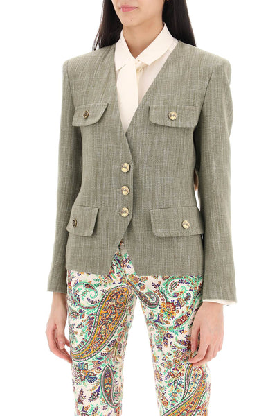 fitted jacket with padded shoulders WRCA0020 99TUDH4 GRIGIO VERDE
