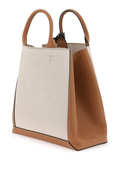 canvas & leather small tote bag XBWCLNA0300T48 MASTICE KENIA SC NERO