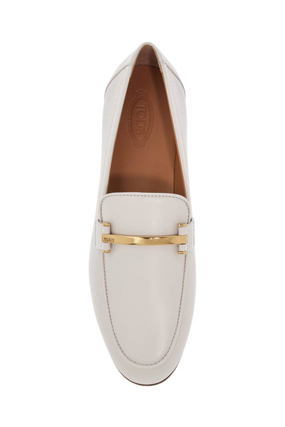 white calfskin moccasin with gold bar and hook & loop fastener closure XXW79A0JE50SMX BIANCO CALCE