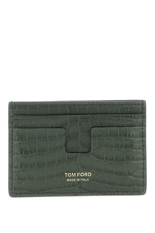 croco-embossed leather card holder Y0232 LCL403G RIFLE GREEN