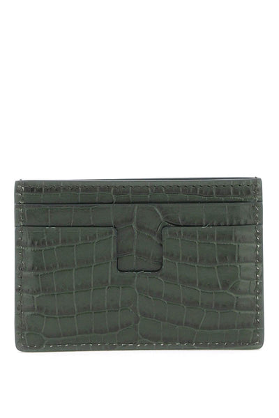 croco-embossed leather card holder Y0232 LCL403G RIFLE GREEN