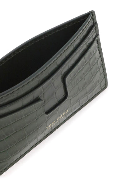 croco-embossed leather card holder Y0232 LCL403G RIFLE GREEN