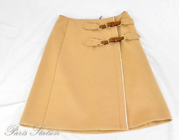 Authentic New Prada Beige A-Line Virgin Wool Skirt Size 38