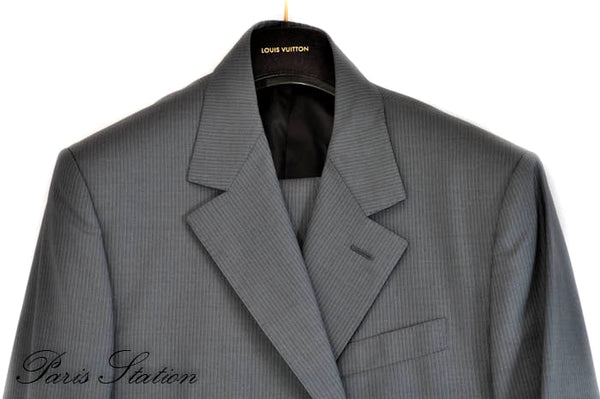 Authentic Louis Vuitton Grey Striped Men's Suit Size 56