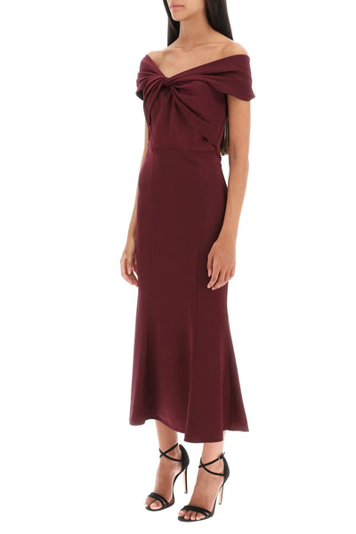 Roland mouret stretch cady midi dress with twisted detail 033M MAROON