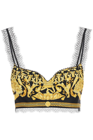 Versace 巴洛克絲綢胸罩上衣 1001347 1A04236 黑金