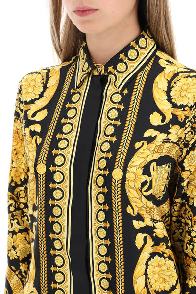 Versace barocco silk shirt 1001360 1A04236 BLACK GOLD