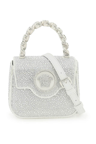 Versace la medusa handbag with crystals 1003016 1A06487 OPTICAL WHITE PALLADIUM