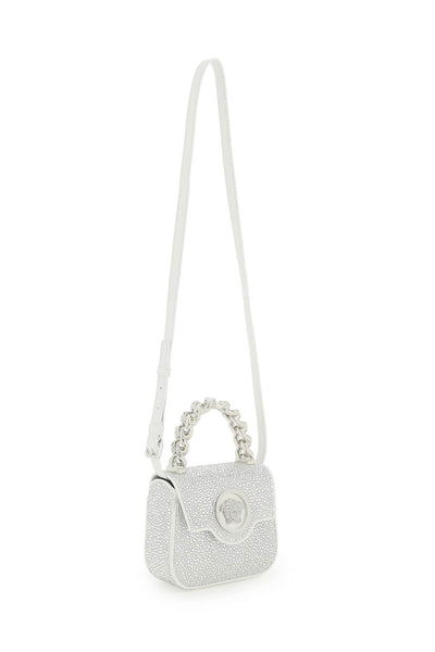 Versace la medusa handbag with crystals 1003016 1A06487 OPTICAL WHITE PALLADIUM
