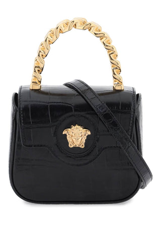 Versace croco-embossed leather 'la medusa' mini bag 1003016 1A08724 BLACK VERSACE GOLD