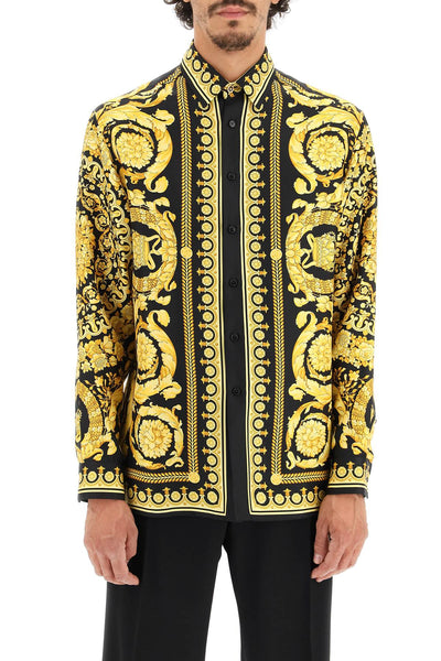 Versace barocco print silk shirt 1003941 1A03044 BLACK GOLD