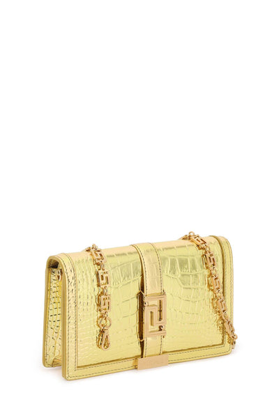 Versace croco-embossed leather greca goddes crossbody bag 1007220 1A10014 GOLD VERSACE GOLD