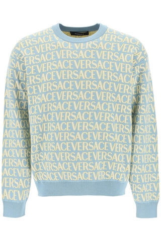 Versace monogram cotton sweater 1010249 1A07466 LIGHT BLUE IVORY