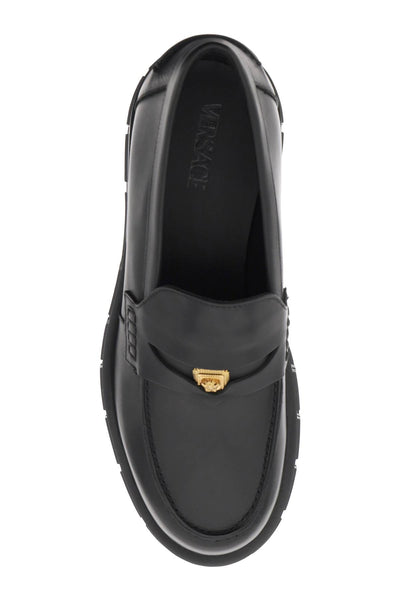 Versace 希臘迴紋門廊莫卡辛鞋 1010562 1A05956 黑色 VERSACE 金色
