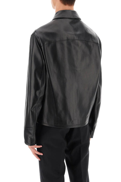 Versace 皮革襯衫夾克 1010587 1A07730 黑色