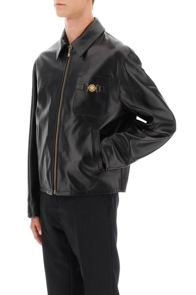 Versace 皮革襯衫夾克 1010587 1A07730 黑色