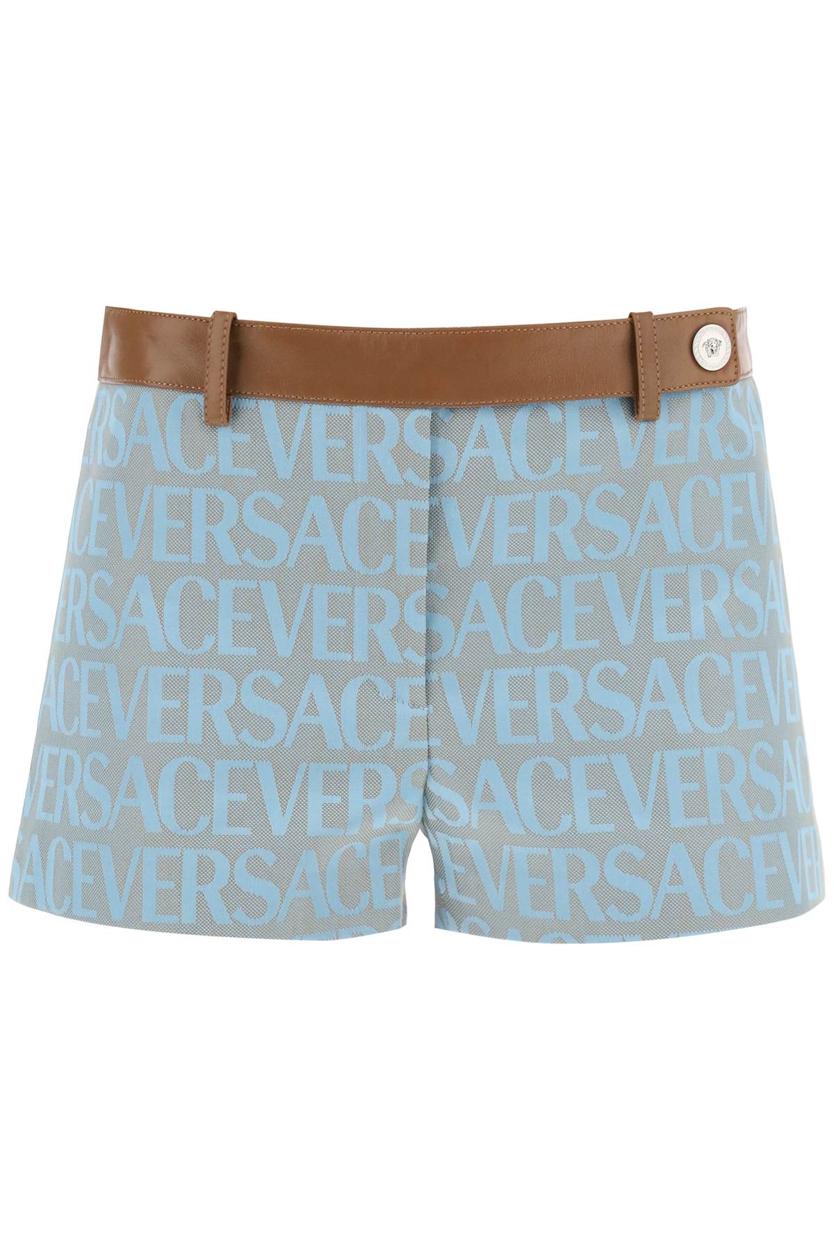 Versace monogram shorts with leather band 1010888 1A08206 PALE BLUE BEIGE
