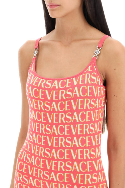 Versace 交織字母針織迷你洋裝 1010964 1A07960 FUXIA PINK