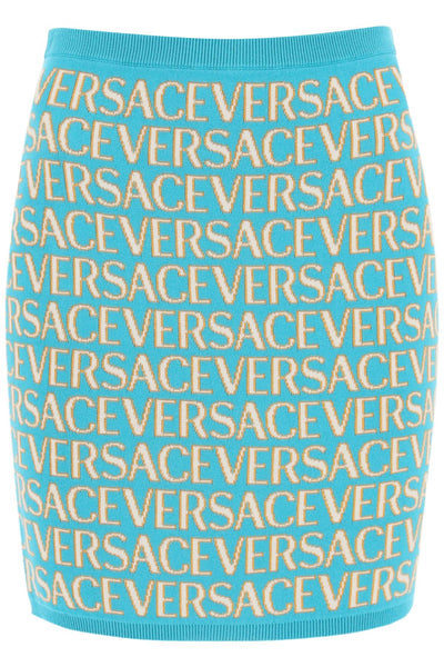 Versace monogram knit mini skirt 1011220 1A07960 TURQUOISE LIGHT BLUE