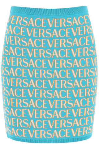 Versace 交織字母針織迷你半身裙 1011220 1A07960 綠松石淺藍色