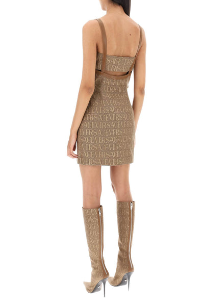 Versace monogram mini dress with leather trims 1011233 1A03315 BROWN BEIGE