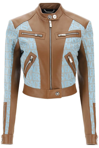 Versace 'versace allover' 羔羊皮機車夾克 1011234 1A08206 淡藍色米色
