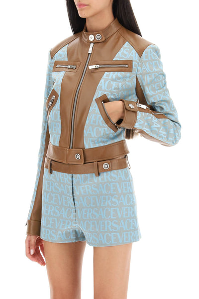 Versace 'versace allover' lamb leather biker jacket 1011234 1A08206 PALE BLUE BEIGE