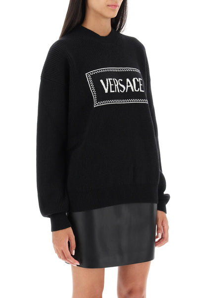 Versace 標誌鑲嵌圓領毛衣 1011362 1A07842 黑色 白色