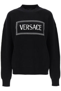 Versace crew-neck sweater with logo inlay 1011362 1A07842 BLACK WHITE