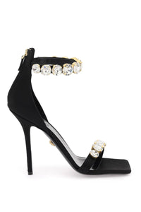 Versace satin sandals with crystals 1011403 1A04185 BLACK VERSACE GOLD