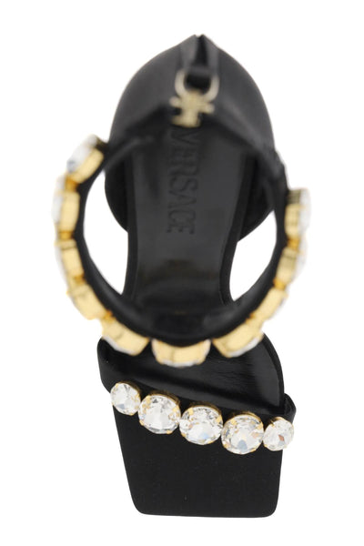 Versace satin sandals with crystals 1011403 1A04185 BLACK VERSACE GOLD