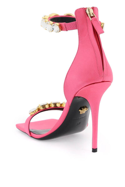 Versace satin sandals with crystals 1011403 1A04185 FLAMINGO VERSACE GOLD