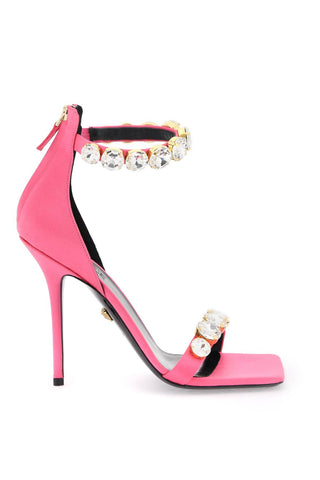 Versace satin sandals with crystals 1011403 1A04185 FLAMINGO VERSACE GOLD