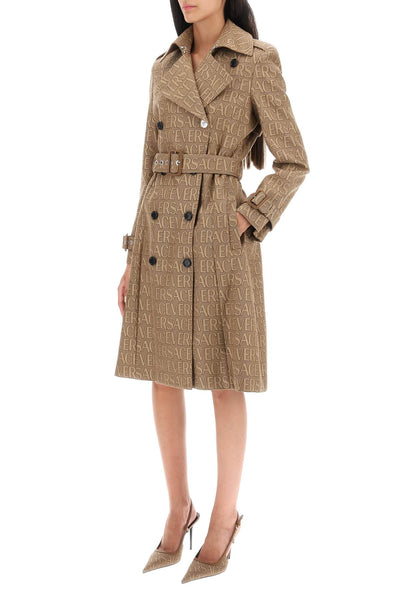 Versace 'versace allover' double-breasted trench coat 1011499 1A03315 BROWN BEIGE