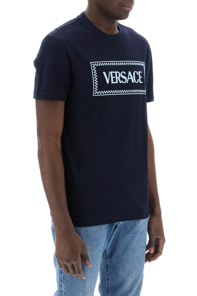 Versace 刺繡標誌 T 卹 1011694 1A08584 海軍藍