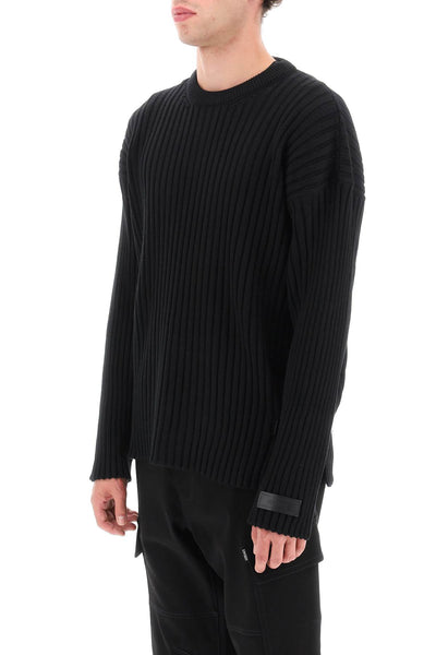 Versace 皮革肩帶羅紋針織毛衣 1011790 1A08069 黑色