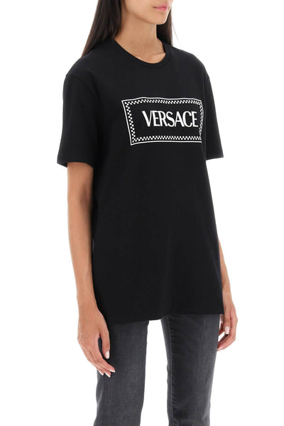 Versace t-shirt with logo embroidery 1011882 1A08573 BLACK WHITE