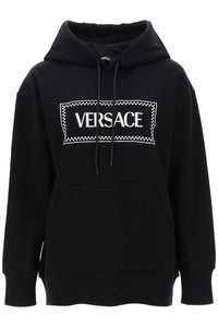 Versace 標誌刺繡連帽衫 1011922 1A08672 黑色 白色