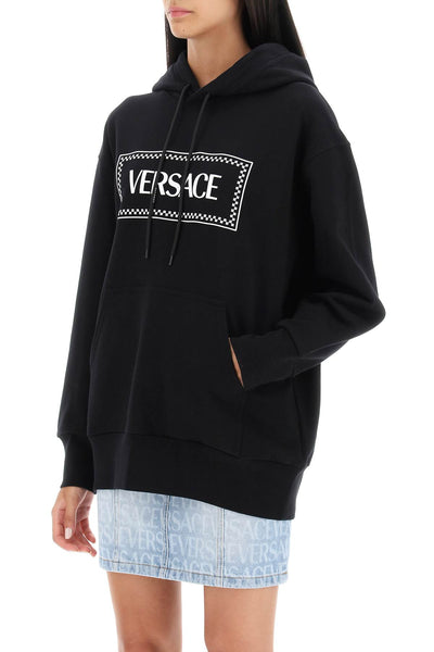 Versace 標誌刺繡連帽衫 1011922 1A08672 黑色 白色