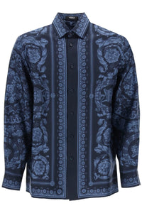 Versace barocco silk shirt 1012141 1A09783 NAVY BLUE